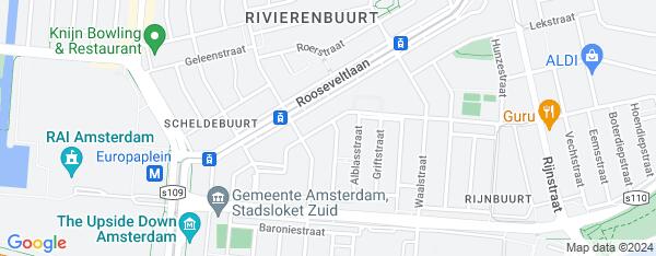 Map van Uiterwaardenstraat 213 Amsterdam in Nederland